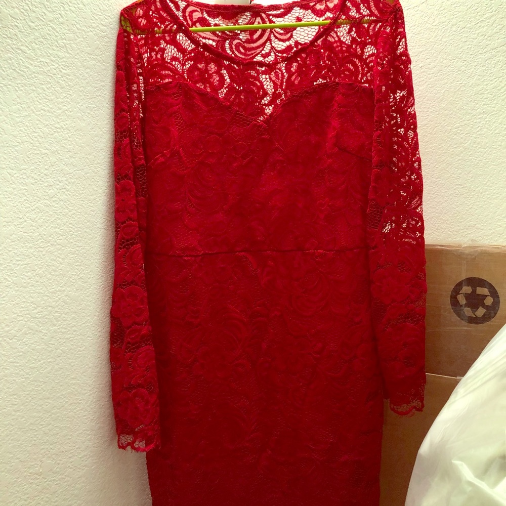 Red sleeved lace dress